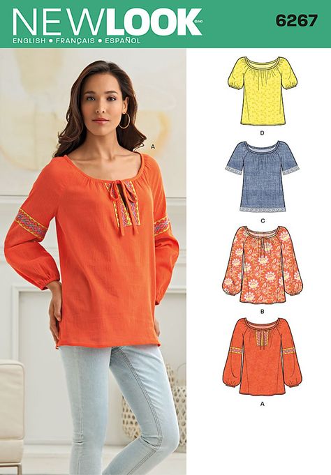 Purchase New Look 6267 Misses' Pullover Top in Two Lengths and read its pattern reviews. Find other Tops, sewing patterns... Cheap Smock Peasant Top, Pola Top, Peasant Blouses Pattern, Womens Boho Tops, Sewing Top, New Look Patterns, Dresses Patterns, Sewing Tops, Plus Size Sewing