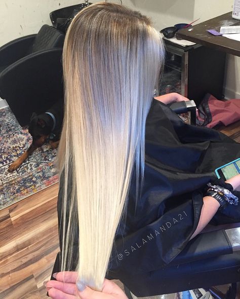 Icy platinum hair, white blonde hair, ashy blonde hair, platinum balayage ombré , ashy balayage ombré, white blonde balayage ombré, platinum blonde shadow root by @salamanda21 Icy Blonde Balayage Straight Hair, Platinum Ash Blonde Hair Balayage, Platinum Balayage Hair, Platinum Blonde Hair Roots, Icy Platinum Blonde Hair Balayage, Platinum Hair Shadow Root, Platinum Blonde Hair Shadow Root, Icy Platinum Blonde Balayage Dark Roots, Platinum Blonde Balayage On Dark Hair