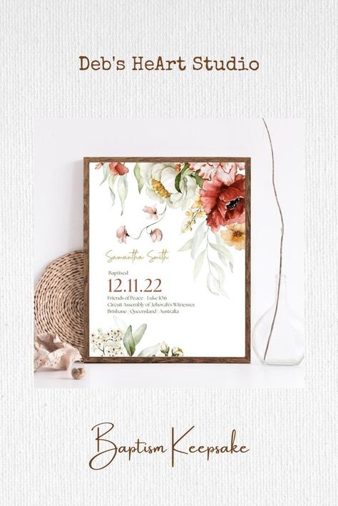 JW Baptism Gift | Baptism Print Template for Jehovah’s Witnesses | Baptism Keepsake | Cascading Floral Print | Customizable Print | Wall Art Jw Baptism Gifts Ideas, Samantha Smith, Baptism Cards, Brisbane Queensland, Jw Gifts, Jehovah's Witnesses, Baptism Gifts, Queensland Australia, Printable Gift