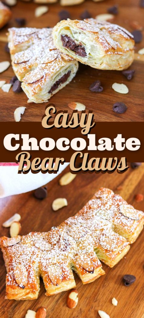 Chocolate Bear Claws, Almond Bear Claw Recipe, Bear Claw Recipe, Recipe With Puff Pastry, Pastry Treats, Raven Claw, Pastries Recipes Dessert, Heart Chocolate, Puff Pastry Desserts