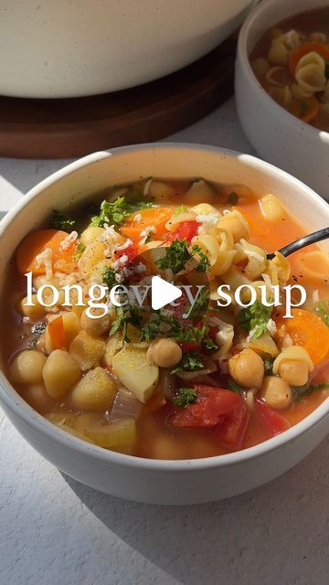 Carleigh Bodrug on Instagram: "🌱😍LONGEVITY SERIES IS BACK. Inspired by my friend @danbuettner and his amazing Blue Zones documentary (which you MUST watch if you haven’t) - the longest living family in history ate a version of this soup everyday for lunch. ✅I’ve posted the recipe for my version at plantyou dot com (you can search plantyou minestrone online)! Enjoy a bowl and stay tuned for more.
.
#soup #souprecipe #souprecipes #healthy #healthyrecipes #minestrone #minestronesoup #minestronerecipe #minestronesouprecipe #healthyrecipes #healthyfood #eamtoreplants #plantbased #plantbaseddiet #vegan #veganfood #vegandiet #veganrecipes #vegansoup #healthysoup" Blue Zone Soup, Longevity Soup, Olive Garden Minestrone, Carleigh Bodrug, Canned Diced Tomatoes, Family Soup, Olive Garden Minestrone Soup, Minestrone Soup Recipe, Yellow Potatoes