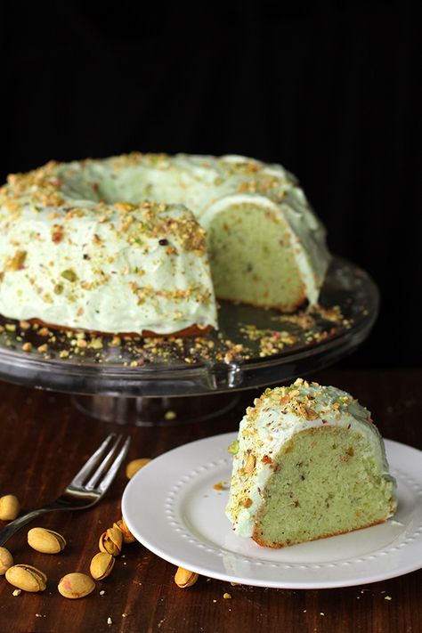 The Kitchen Magpie Recipes, Pistachio Angel Food Cake, Moist Pistachio Cake Recipe, Pistachio Chiffon Cake, Pistachio Pudding Bundt Cake, Cake With Pistachio, Pistachio Buttercream, Cherry Buttercream, Pistachio Pudding Cake