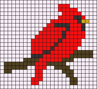 Alpha Pattern #14341 Preview added by toribug11 Cardinal Alpha Pattern, Pixel Macrame, Crochet Graphgan, Trendy Knitting, Diy Perler Beads, Cross Stitch Bird, Perler Beads Designs, Perler Patterns, Perler Bead Art