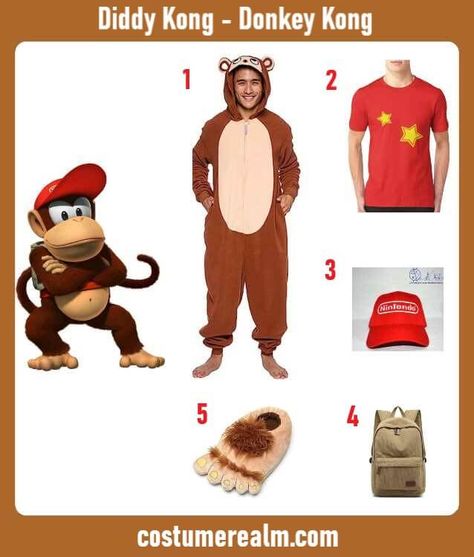 Dress Like Diddy Kong Costume Guide For Halloween & Cosplay Donkey Kong Costume, Lanky Kong, Costume Ideas For Men, Best Costume Ideas, Diddy Kong, Costume Guide, Family Halloween Costume, Trunk Or Treat Ideas, Best Costume