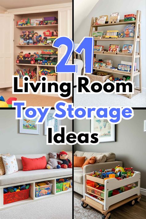 Keep your living room looking its best while making toy access easy for the kids. Explore cute baskets, versatile ottomans, and clever shelving ideas that blend right into your décor. Perfect for parents who value style and function! #ToyStorage #LivingRoomIdeas #KidsOrganization #HomeDecor #ClutterFree Childrens Playroom Storage, Small House Toy Organization, Entryway Toy Storage, Toy Storage For Grandparents, Livingroom Toy Storage, Wall Shelf Toy Storage, Toy Storage Small Space Living Room, Toys In Bedroom Organizing, Space Saving Toy Storage Ideas