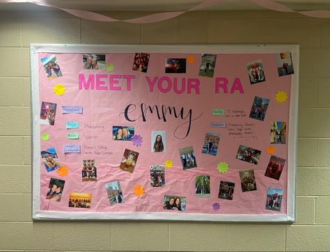 Get To Know Me Bulletin Board Ra, Get To Know Me Ra Board, About Me Bulletin Board Ra, Meet Your Ra Bulletin Board Ideas, Ra About Me Board, Meet Your Ra Bulletin Board, Meet Your Ra, Ra College, Dorm Bulletin Boards