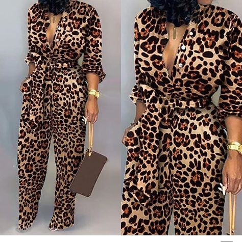 Women Long Sleeve Jumpsuit, Long Overalls, Overalls Casual, Womens Jumpsuits Casual, Jumpsuit Casual, Leopard Fashion, Long Sleeve Jumpsuit, Casual Jumpsuit, Pantalon Large