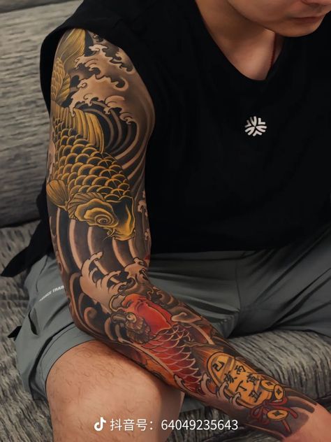 Irezumi Arm Tattoo, Japanese Colour Tattoo, Japan Arm Tattoo, Wind Bars Tattoo, Yakuza Tattoo Design Japanese Style, Irezumi Tattoos Sleeve, Koi Japanese Tattoo, Japanese Neo Traditional Tattoo, Hayley Tattoo