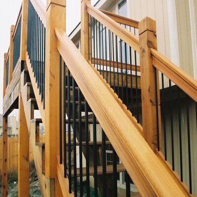 Cedar Posts Front Porch, Red Cedar Deck, Stair Angle, Deck Railing Kits, Wood Deck Railing, Loft Railing, Black Railing, Aluminum Balusters, Porch Awning