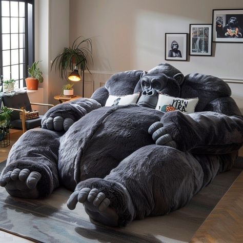 Cozy up in gorilla-shaped fluffy beds 🦍⁠ ⁠ by @designideahub⁠ ⁠ 1️⃣Share this with someone who would love this.⁠ ⁠ #productdesign #productdesigner #designinspiration #designinspirations #innovativedesign #innovativeproducts #moderndesign #industrialdesigner #designlove #designideas #archiproducts #creativedesign #homedecoration #design #designdeinteriores #housebeautiful #architecturedesign #minimalism #designlife #innovation #innovations #gadget #gadgetsnews Gorilla Couch, Giant Bed, Giant Beds, Weird Design, Weird Furniture, Fantasy Furniture, Pet Couches, Elegant Living Room Design, Fluffy Bedding