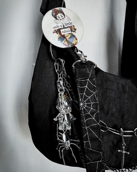 Update on how I customized my @baggu crescent bag 🌙 She really jingle jangles as I walk 🕸️🕷️🗡️♠️ Baggu Charms, Baggu Accessories, Baggu Crescent Bag, Baggu Crescent, Crescent Bag, Crescent, Keychains, Cool Outfits, Bag Accessories