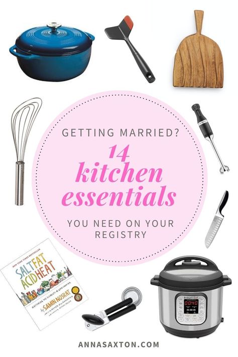 Engaged but overwhelmed by your registry? Check out this list of 14 essentials you gotta have on your registry. These are the kitchen tools I use almost every day, and they make cooking easier, especially for beginning cooks. Even if you have a small kitchen, these tools are worth the space in your cupboards. Click to save yourself some stress! #engaged #registry #kitchen #cooking Kitchen Registry, Kitchen Essentials List, Registry Checklist, Kitchen Necessities, Kitchen Games, Essential Kitchen Tools, Cooking For Beginners, Best Blenders, Food Drinks Dessert