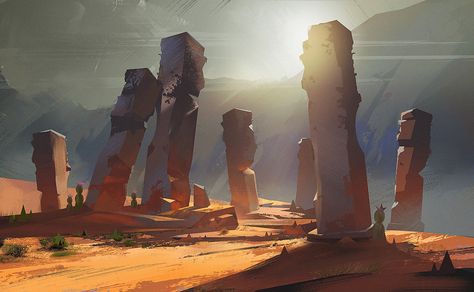 https://www.deviantart.com/art/Desert-Pillars-Process-707717003 Simple Desert Landscape, Simple Desert, Desert Landscape Art, Pelo Anime, Desert Environment, Landscape Concept, Desert Art, Desert Landscape, Fantasy Art Landscapes