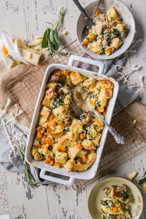 Squash Strata, Savory Butternut Squash, Strata Recipes, Breakfast Strata, Christmas Breakfast Recipe, Homemade Home, Sage Sausage, Breakfast Wraps, Holiday Eating