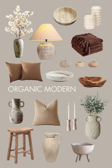 Beige Living Room Mood Board, Organic Modern Accessories, Organic Modern Mood Board, Living Room Earth Tones, Terrazzo Candle, Earthy Interior, Modern Organic Decor, Organic Interior, Organic Modern Living Room