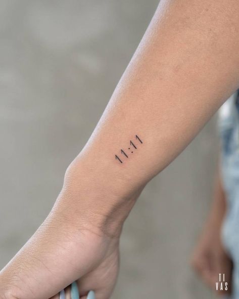 11 11 Tattoo With Stars, 11 11 Tattoo Hand, 11 11 Tattoo Back Of Arm, 11 11 Tattoo Ideas Design Wrist, Minimalist Tattoo Lettering, 333 Wrist Tattoo, Small Tattoo Places For Women, Tattoos 11:11, 22 22 Tattoo Ideas