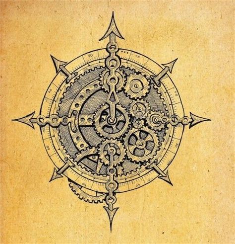 Gear compass. Gear Tattoo Design, Steampunk Tattoo Ideas, Gears Tattoo, Gear Tattoo, Compass Drawing, Compass Rose Tattoo, Steampunk Tattoo, Compass Tattoo Design, Awesome Tattoo