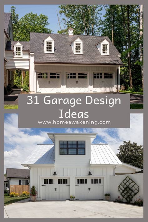 Check out these 31 stunning garage design ideas (photos) #garage #homedesign New Garage Ideas, Detached 3 Car Garage Ideas, Chi Garage Doors Carriage, Outside Garage Decor, Exterior Garage Ideas, Two Car Garage Ideas, Garage Ventilation Ideas, Room Over Garage Ideas, Large Garage Ideas