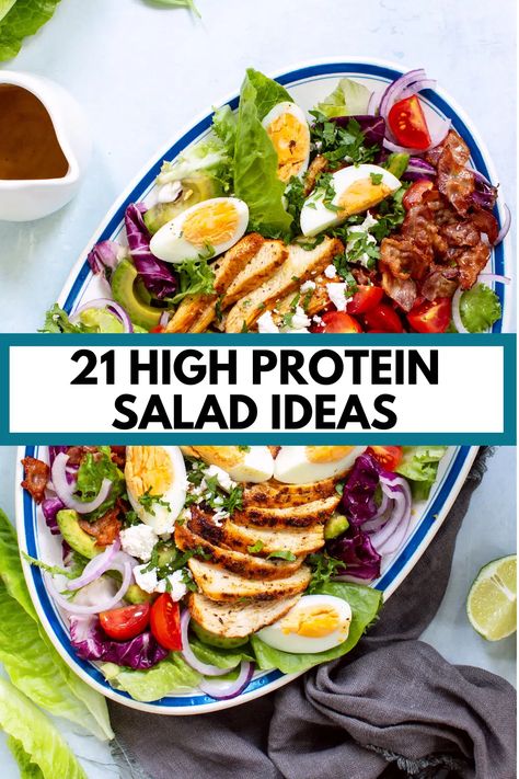 Protein Salads Recipes For Dinner, Fresh Protein Salad, Low Carb High Protein Salad Recipes, Salad Ideas Protein, Post Workout Salad, 500 Calorie Salads, High Protein Spinach Salad, Protein For Salads Lunch Ideas, Salad Lunches For Work