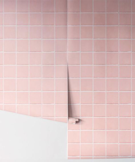 Is this pink bathroom tile or ... a stylish (wallpaper) pretender? - Pink Tile Wallpaper, Pink Bathroom Tile, Pink Tile Bathroom, Boutique Wallpaper, Pink Bathroom Tiles, Pink Tile, Tile Decor, Tiles Wallpaper, Pink Palace