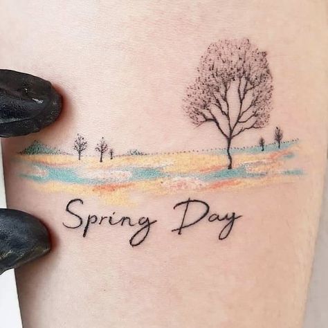 Bts Spring Day, Tatoo Inspiration, Bts Tattoos, Anime Places, Bts Drawings, Spring Day, Temporary Tattoos, Ink Art, Cute Tattoos