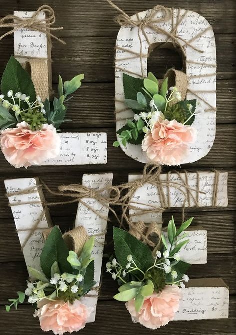 #Love Wooden Letter With Flowers, Flower Initial Diy Floral Letters, Wedding Initials Decor, Floral Letters Diy, Diy Letter Decor, Room Inspo Baddie, Floral Letters Wedding, Bedroom 90s, Wood Letters Decorated