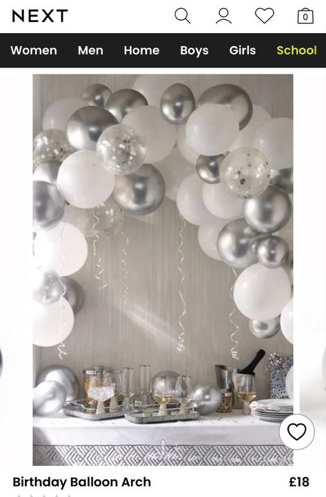 Silver Balloon Arch, White Balloon Arch, Birthday Balloon Arch, 60th Birthday Ideas For Mom, 60th Anniversary Parties, Silver Party Decorations, Birthday Decorations At Home, Simple Birthday Decorations, 60 Wedding Anniversary