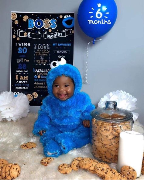 6 Month Baby Picture Ideas Boy, 6 Month Baby Picture Ideas, Cookie Monster Birthday, Black Baby Boys, Monster Birthday Parties, Baby Photoshoot Boy, Baby Boy Pictures, Cute Black Babies, Half Birthday