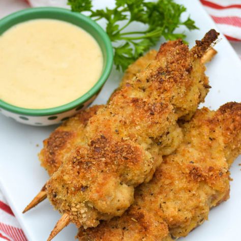 Chicken Recipes With Gravy, Recipes With Gravy, Chicken In The Air Fryer, City Chicken, Chicken Lombardy, Meatball Dinner, Seasoned Bread Crumbs, Fresh Chicken, Chicken Skewers