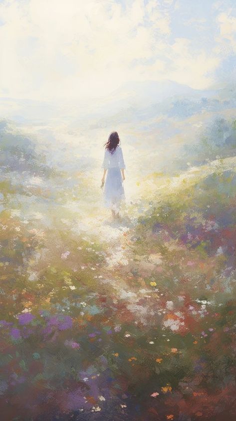 Young woman in a flower meadow in spring painting outdoors walking. | premium image by rawpixel.com / Chalr Fantasy Meadow, Wallpaper Mobile, Flower Meadow, Nice Pic, Spring Wallpaper, Painting Inspo, Spring Painting, Awesome Designs, Art Idea