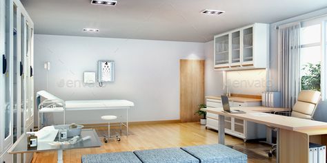 School Clinic Room Design, Office Rendering, Physiotherapy Room, 3d Rendering Interior, Medical Clinic Design, School Nurse Office, Nurse Decor, Rendering Interior, Nursing Room