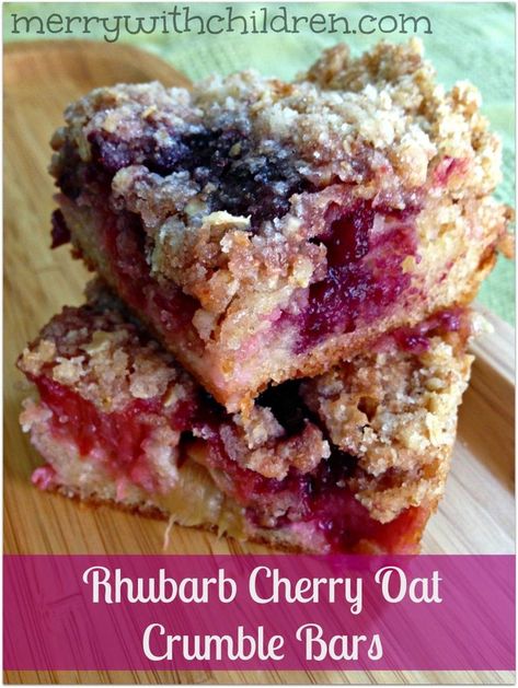 Rhubarb Cherry Oat Crumble Bar - The perfect recipe to use up the season's rhubarb bounty! Cherry Rhubarb, Cherry Crisp, Rhubarb Desserts, Oat Crumble, Tart Dessert, Crumble Bars, Cherry Recipes, Rhubarb Recipes, Sweet Tart