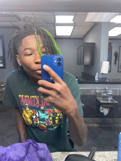 Green Locs Men, Green And Black Locs, Dark Green Locs, Darkskin Dudes, Green Dreads Men, Dreads Color, Green Locs, Mens Twists, Dreadlock Ideas