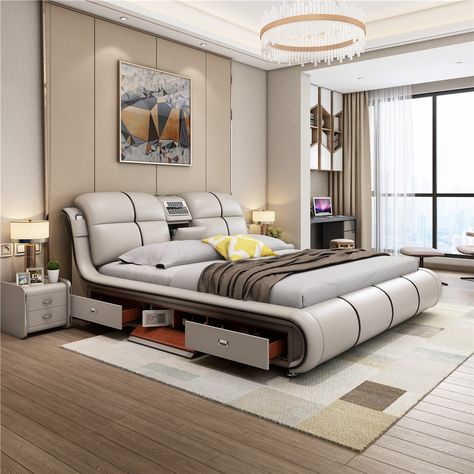 Ultra Modern Bedroom, Modern Style Bed, Queen Size Bed Sets, Smart Bed, Massage Bed, King Size Bedding Sets, Futuristic Furniture, Leather Bed, Material Bed