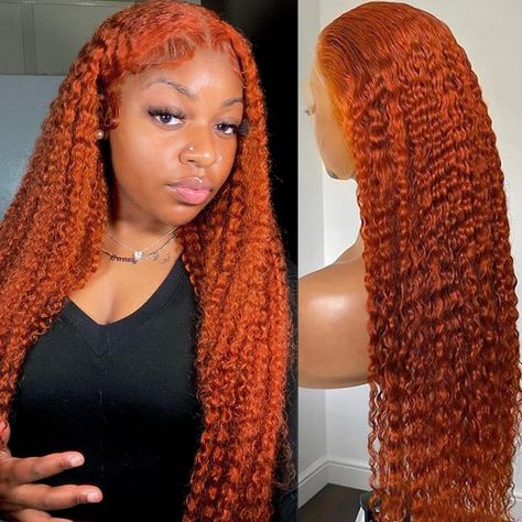 Ginger Orange Curly Lace Front Wigs Human Hair Natural Hairline Density 180 13x4 Glueless Ginger Curly Lace Front Wigs For Women Ginger Wig Styles, Ginger Deep Wave Wig, Curly Ginger Wig, Ginger Lace Front Wigs, Hot Comb, Curly Lace Frontal, Human Hair Color, Christmas Board, Lace Front Wigs Human Hair