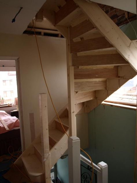 Attic Stairs Diy, Home Office Basement, Winder Staircase, Loft Conversion Stairs, Loft Conversion Plans, Office Basement, Ideas For Home Office, Loft Conversion Bedroom, Dormer Loft Conversion