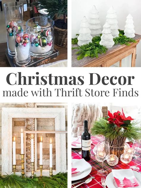 Looking for budget friendly Christmas and holiday decor? No need to pay retail prices when a trip to the thrift store is all you need to to find chic Christmas decorations. Learn how to easily turn thrift store finds into chic and beautiful Christmas decorations at a fraction of the price. Thrift Store Christmas, Julkransar Diy, Christmas Tree Jar, Chic Christmas Decor, Front Door Christmas Decorations, Thrift Store Decor, Classic Christmas Decorations, Christmas Decorating Ideas, Cozy Christmas Decor