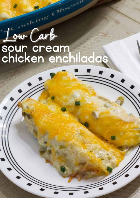 Easy Low Carb Sour Cream Chicken Enchiladas recipe has shredded chicken, pepper jack cheese, low carb tortillas topped with sour cream sauce. Use a store bought rotisserie chicken or leftover chicken to make this super easy the whole family will love. Leftover Chicken Recipes Healthy, Shredded Chicken Recipes Easy, Crockpot Rotisserie Chicken, Sour Cream Chicken Enchilada Recipe, Sour Cream Chicken Enchiladas, Cream Chicken Enchiladas, Rotisserie Chicken Recipes Leftover, Sour Cream Enchiladas, Recipes Using Rotisserie Chicken