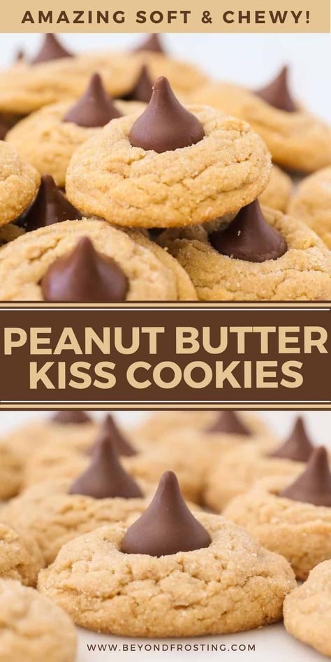 These soft-baked Peanut Butter Blossoms are easy to make, packed with peanut butter flavor, and topped with a sweet Hershey's Kiss! Soft And Chewy Peanut Butter Blossoms, Hershey Kiss Cookies Recipe Peanut Butter Blossoms, Peanut Butter Cookie With Hershey Kiss, Best Peanut Butter Blossoms, Hersey Kisses Peanut Butter Cookies, Hersey Kiss Cookies Recipe Peanut Butter Blossoms, Chocolate Hershey, Peanut Butter Blossoms Recipe, Peanut Butter Kiss