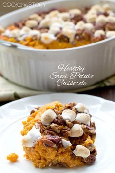 Healthy Sweet Potato Casserole Recipe - This holiday favorite uses low fat vanilla yogurt instead of heavy cream, butter, and sugar. Healthy Sweet Potato Casserole, Sweet Potato Casserole Healthy, Cauliflower Casserole Recipes, Healthy Sweet Potato, Broccoli Recipes Casserole, Sweet Potato Recipes Casserole, Healthy Potato Recipes, Sauerkraut Recipes, Stuffed Sweet Potato Healthy