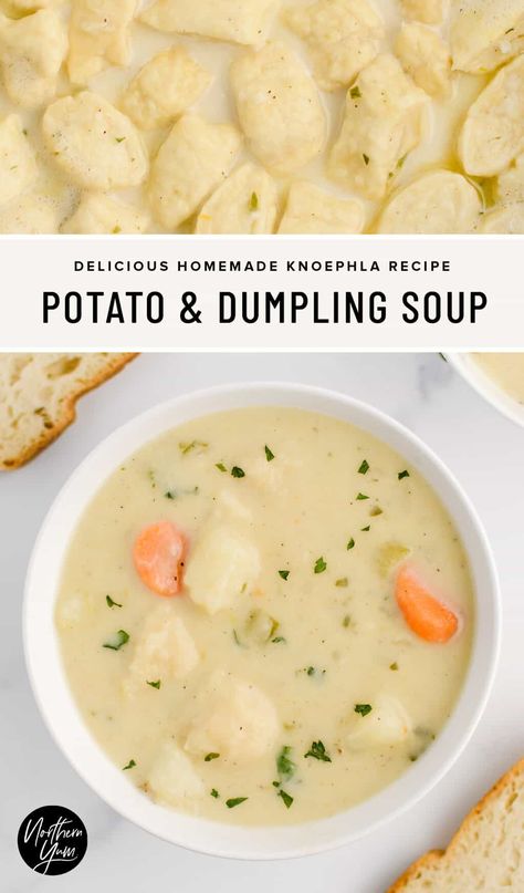 Potato And Noodle Soup, Potato And Dumpling Soup Recipe, Sausage And Dumpling Soup, Potato Soup With Egg Dumplings, German Potato Dumpling Soup, Potato Soup Dumplings, Potato Soup And Dumplings, Potatoe Dumpling Soup, Potato Soup With Dumplings Recipe