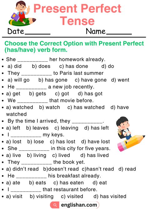 Present Perfect Tense Worksheet 1 The Present Perfect Tense, Use Of Has Have Worksheets, Perfect Tenses Worksheets, Present Perfect Tense Worksheets, Present Perfect Worksheets, Present Tense Worksheets, Present Perfect Tense Exercises, Tenses Worksheet, Tutoring Reading