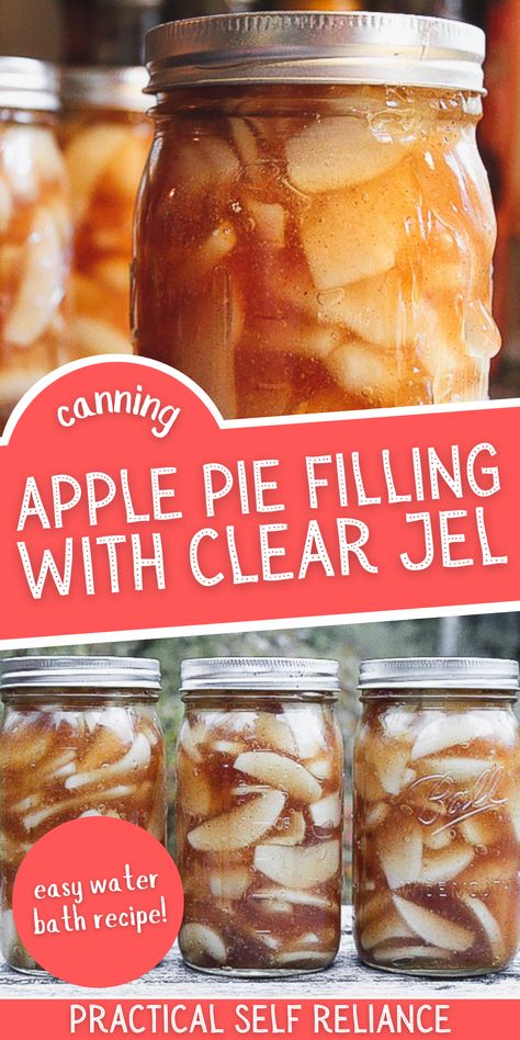 Canning Apple Pie Filling with Clear Jel - There are a lot of apple pie filling recipes for canning, but this apple pie filling recipe is the best you'll find. Water bath canning apple pie filling is so easy to do and means you're always minutes away from a fresh homemade apple pie during the fall season. Simply pour your jar into your favorite crust and bake! Homemade Canned Apple Pie Filling, Apple Pie Filling Water Bath Canning, Canning Apple Pie Filling With Clear Jel, Canned Apple Pie Filling Without Clear Gel, Best Canned Apple Pie Filling, Apple Pie Filling Canned Recipes, Canning Apple Pie Filling Recipe With Clear Jel, Apple Pie Filling Canning Clear Jel, Pressure Canning Apple Pie Filling Recipe