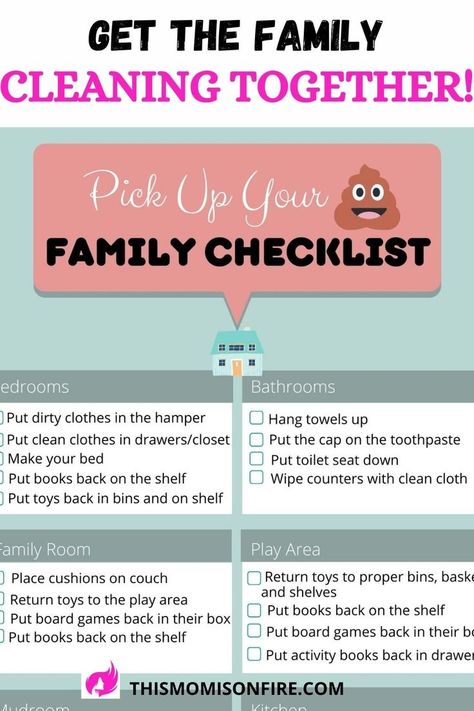 a family cleaning checklist for each room in the house Family Cleaning Schedule, Schedule Daily Routines, Cleaning Chart, Family Binder, Kids Cleaning, House Cleaning Checklist, Life Board, Household Organization, Cleaning Checklist