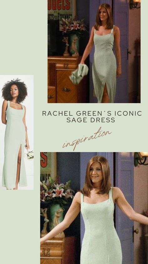 Asos has an affordable dupe of one of Rachel Green´s most iconic dresses! We all fell in love with Rachel´s mint dress from 'The One Where No One’s Ready' and now we can all channel Rachel on a 50$ dress that will make us feel like a million bucks. Rachel Dress Friends, Friends Rachel Dress, Rachel Green Blue Dress, Rachel Green Mint Dress, Rachel Green Bridesmaid Dress Friends, Rachel Green Green Dress, Rachel Green Yellow Dress, Rachel Green Wedding Dress, Rachel Green Dress Outfits