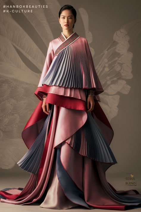 Hanbok Re-imagined: Regal Drapes Korean Hanbok Aesthetic, Hanbok Traditional Korean Dress, Modern Hanbok Dress, Hanbok Wedding, Hanbok Traditional, Modern Hanbok, Korean Hanbok, Goddess Dress, Layered Design