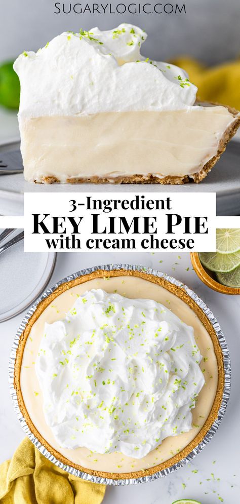 Get ready to indulge in the creamiest, tangiest, and sweetest key lime pie ever! This easy-to-make recipe uses only three ingredients for the heavenly filling and a simple graham cracker crust. It delivers an irresistible taste that will have you craving more! Key Lime Cream Cheese Pie, Key Lime Pie With Cream Cheese, Key Lime Pie Recipe With Cream Cheese, Easy Key Lime Pie Recipe, Key Lime Pie Recipe No Bake, Pie With Cream Cheese, Easy Key Lime Pie, Frozen Key Lime Pie, Key Lime Pie Easy