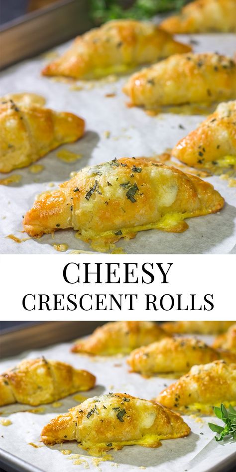 Cheesy Crescent Rolls | Flaky, cheesy rolls - ready in just 20 minutes! Cheesy Crescent Roll Recipes, Cheesy Crescent Rolls, Pillsbury Crescent Recipes, Bread And Chocolate, Pillsbury Crescent Roll Recipes, Making Banana Bread, Crescent Roll Recipes Dinner, Cheesy Rolls, Recipes Using Crescent Rolls