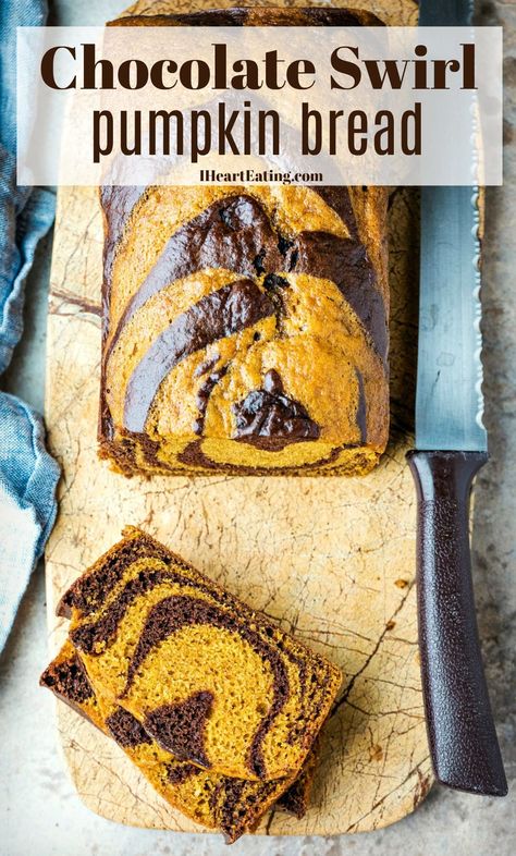 Chocolate Swirl Bread Recipe, Swirl Bread Recipe, Chocolate Pumpkin Bread, Pumpkin Spice Bread, Spice Bread, Marble Cake Recipes, Pumpkin Loaf, Cookies Bars, Swirled Bread