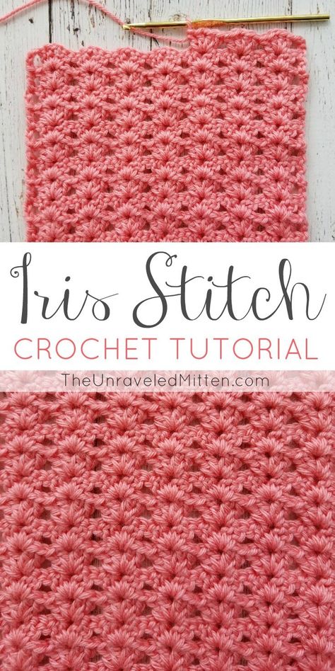 Iris Stitch Crochet Tutorial - The Unraveled Mitten Iris Stitch Crochet, Crochet For Beginners Blanket, Stitch Crochet, Crochet Stitches Tutorial, Crochet Instructions, Crochet Stitches Patterns, Tunisian Crochet, Crochet Stitch, Blanket Scarf